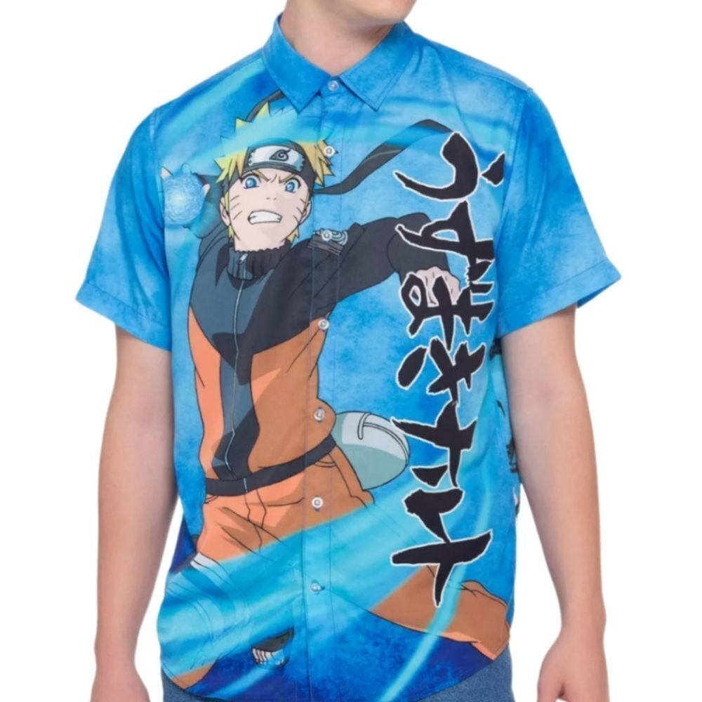 Naruto Shippuden Group Woven Button-Up Short Sleeve Shirt Size XS